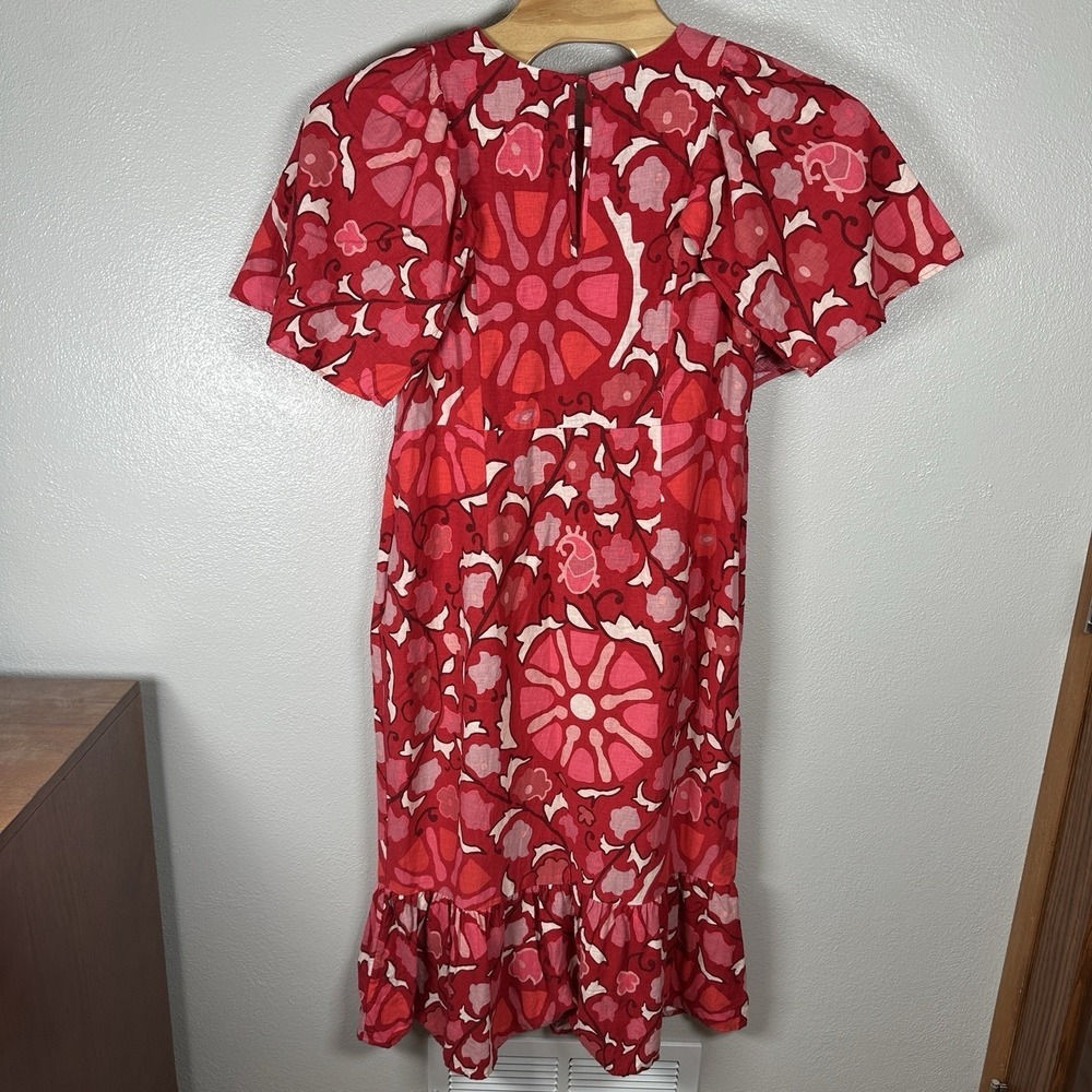 Rhode x Target Red Zinnia Floral Print Midi Dress Size 17/XL Linen Blend Flutter - Picture 5 of 8